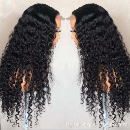 5x5 Lace Closure Human Hair Wig Unit 100% Human Hair Lace Wigs Deep Curly 180% 210% Density Natural Black Color